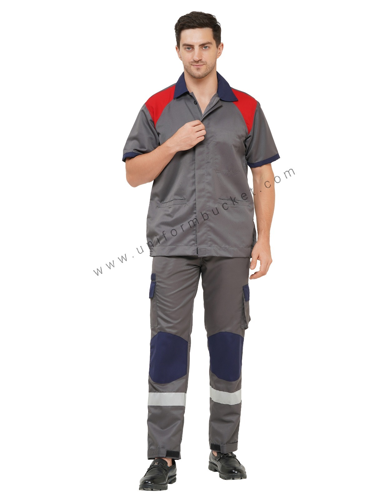 Male Workwear Grey Cargo Trouser With Navy Blue Panels thumbnail 4